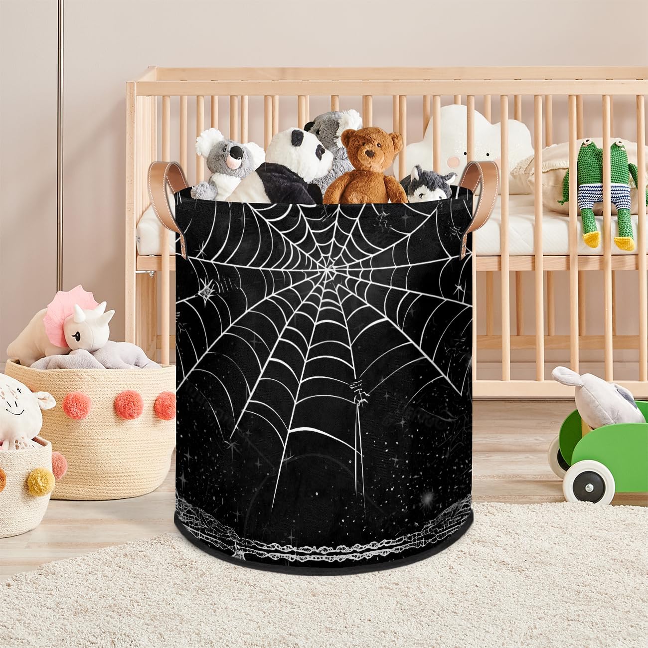 Spiders Web Black Large Laundry Basket Hamper Collapsible Storage Bin for Blankets Kids Toys Dirty Clothes Tall Baby Nursery Hamper for Bathroom Boys Bedroom Halloween Decor Gift Basket