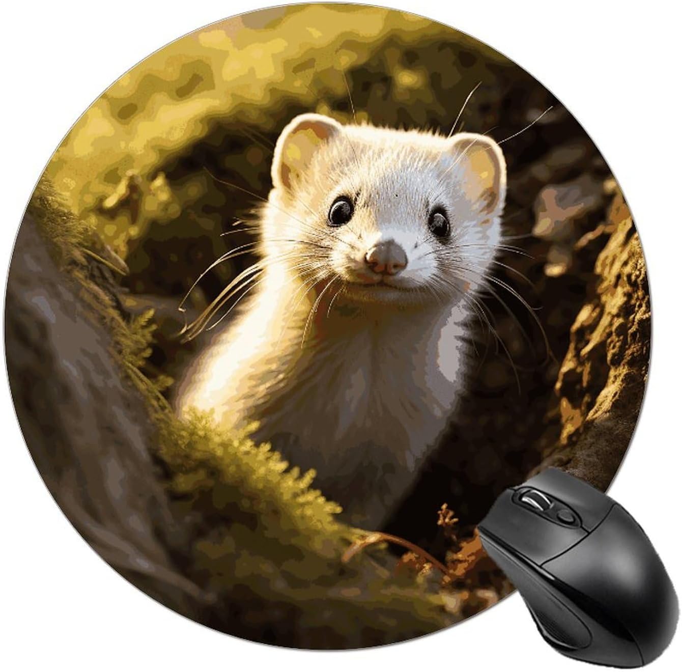 Round Cute Weasel Mouse Pad Cute Small Computer Mouse Mat Funny Mousepad with Non-Slip Rubber Base Waterproof Travel Mousepads for Home Decor Office Desk Accessories 7.8in