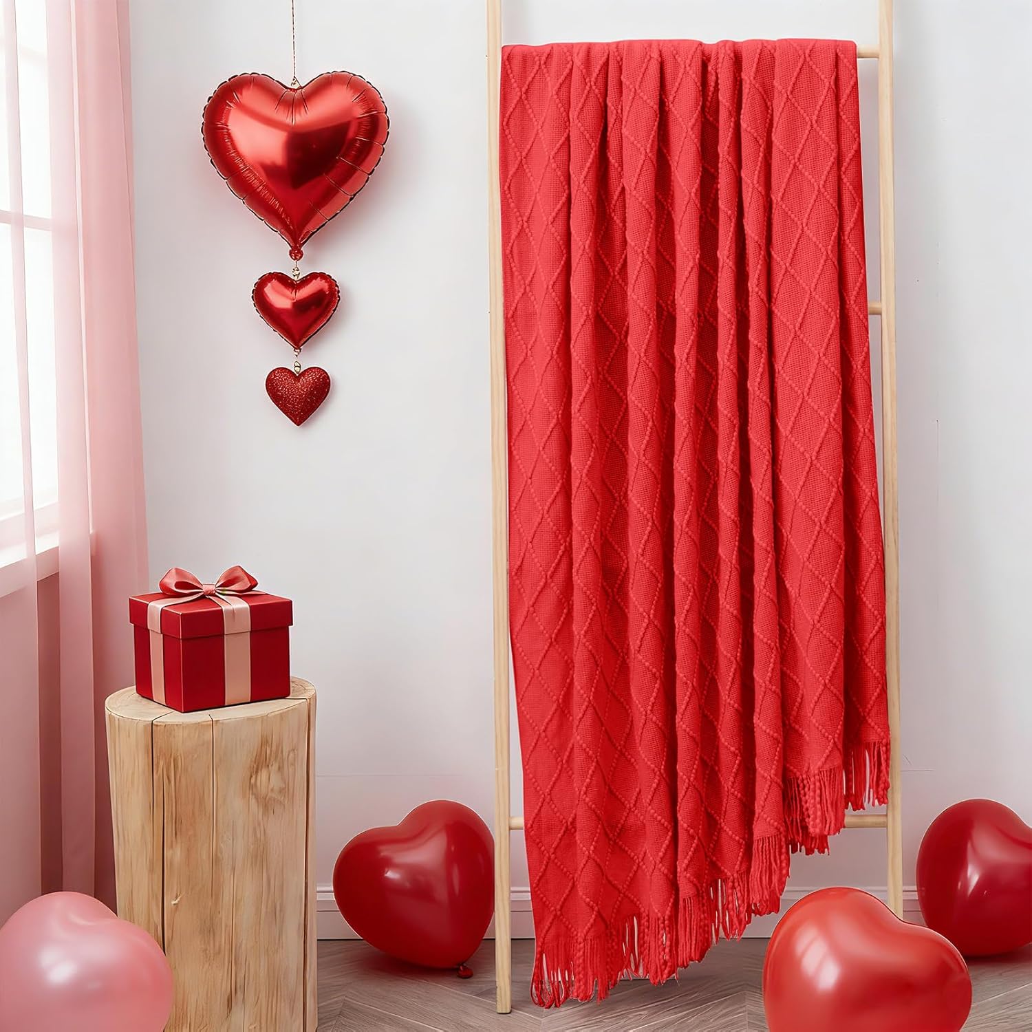 inhand Knitted Gifts Red Throw Blankets for Couch,Valentines Day Decor for Her Him Girlfriend Wife, Romantic Lightweight Decorative with Tassel, Farmhouse Warm Woven for Women,50"x60" - Image 5