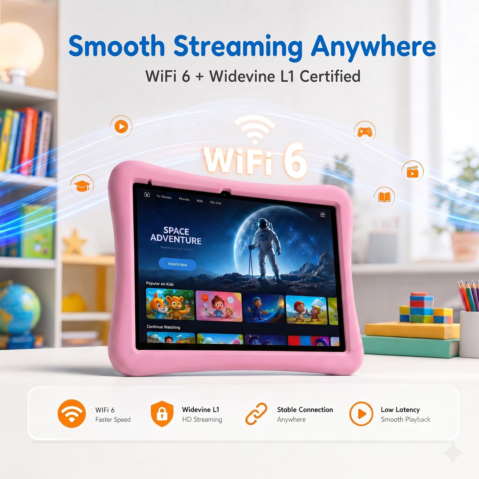 Tablet per bambini da 10 pollici Android Tablet per bambini viene fornito con una custodia protettiva resistente agli urti, 8 GB RAM 32 GB ROM tablet supporta MicroSD da 1 TB, batteria 6000 mAh doppia