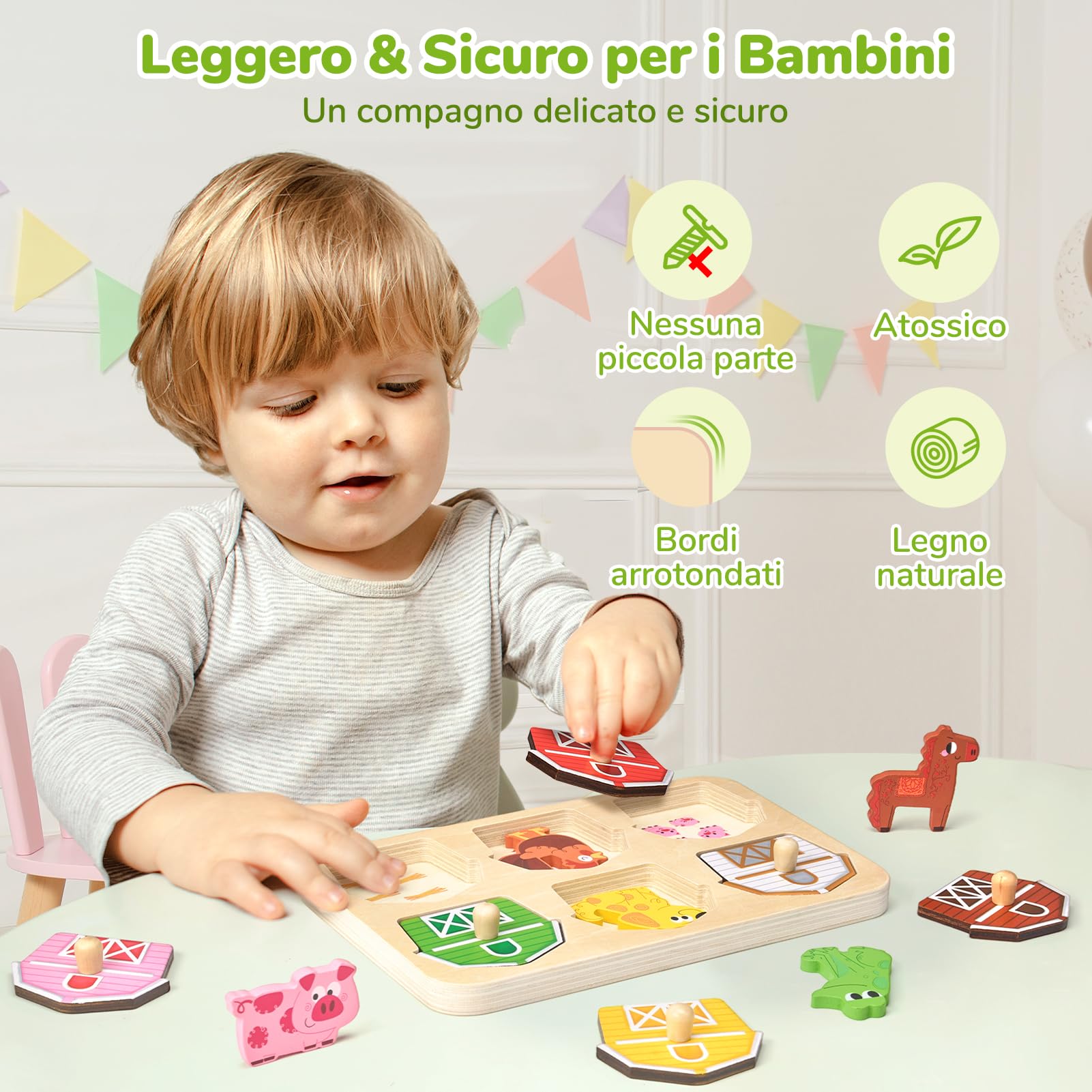 JoyCat Puzzle in Legno per Bambini 1-3 Anni, Giochi Montessori Bambino, Regalo Ragazzi Ragazze Natale Compleanno, Puzzle di Animali della Fattoria, Giochi Educativi Regalo bambini 1 2 3 Anni