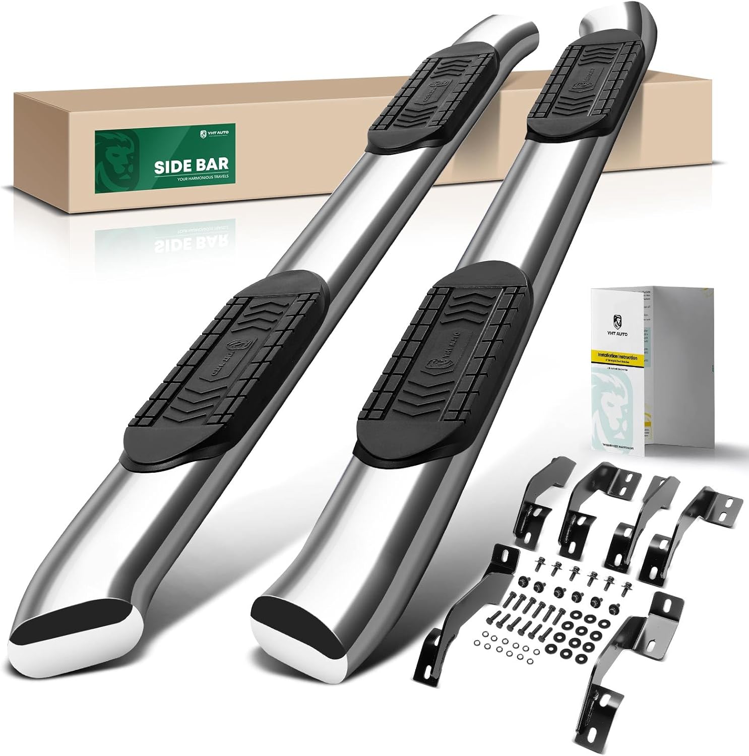 YHTAUTO 6 Inch Running Boards Side Steps Fit Toyota Tundra 2007-2021, Crew Cab, Oval Bent Ends Stainless Steel Polished Chrome, Truck Cab Side Step Rails Off-Road Exterior Accessories, Set of 2