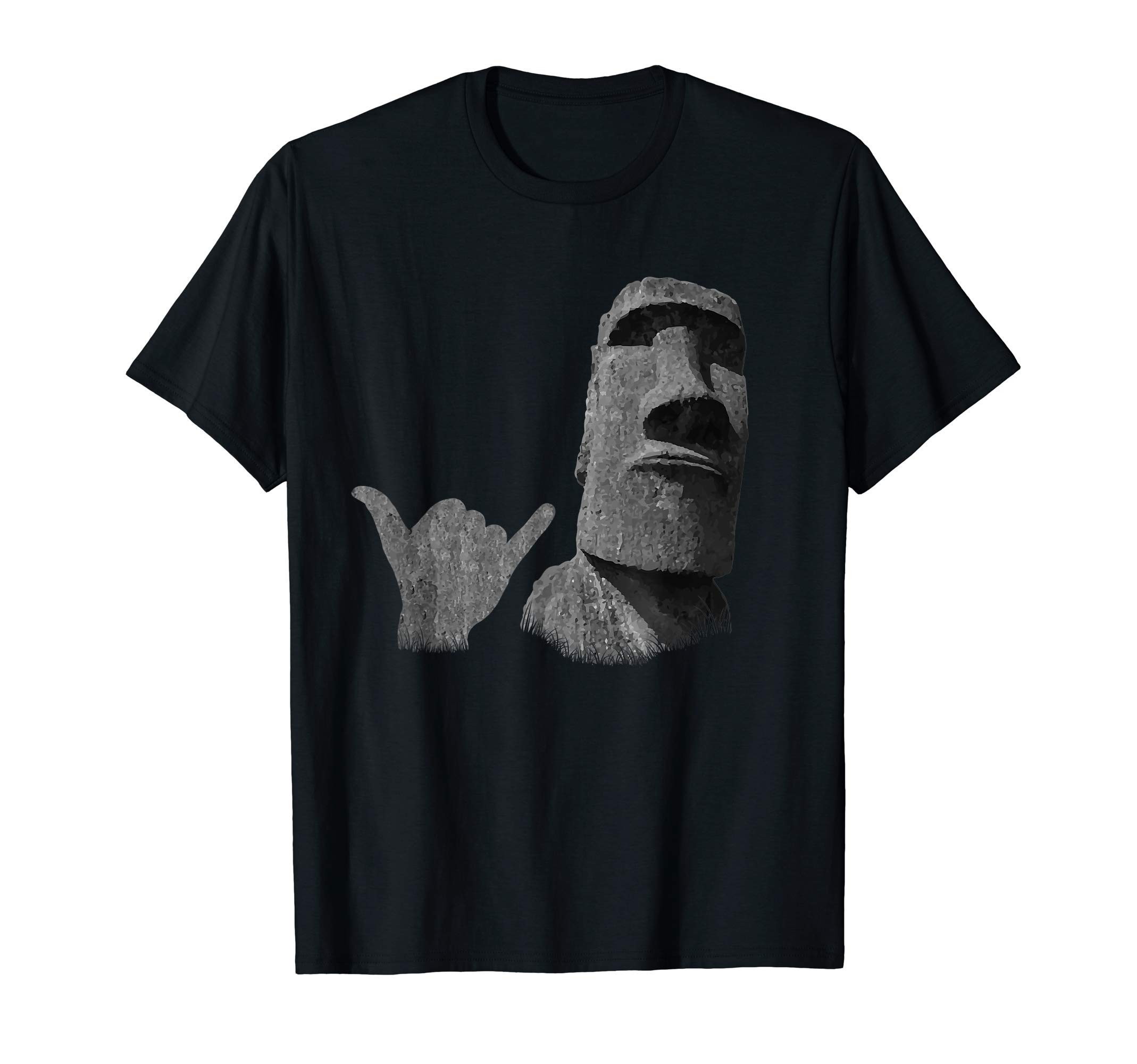Cool Surfer Traveller ApparelFunny Easter Island Rapa Nui Moai Statue Surfer Shaka Sign T-ShirtOEKO-TEX STANDARD 100