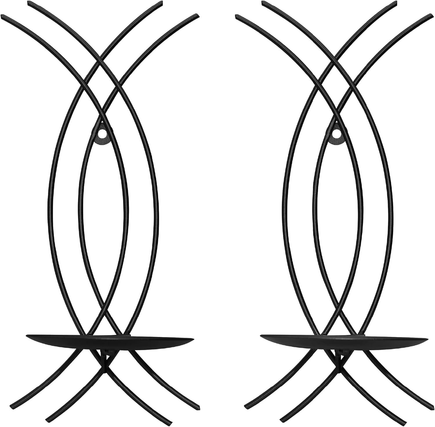 Wall Sconce Candle Holder Set of 2, Modern Forged Metal Iron Decorative Wall Art for Living Room (Black)