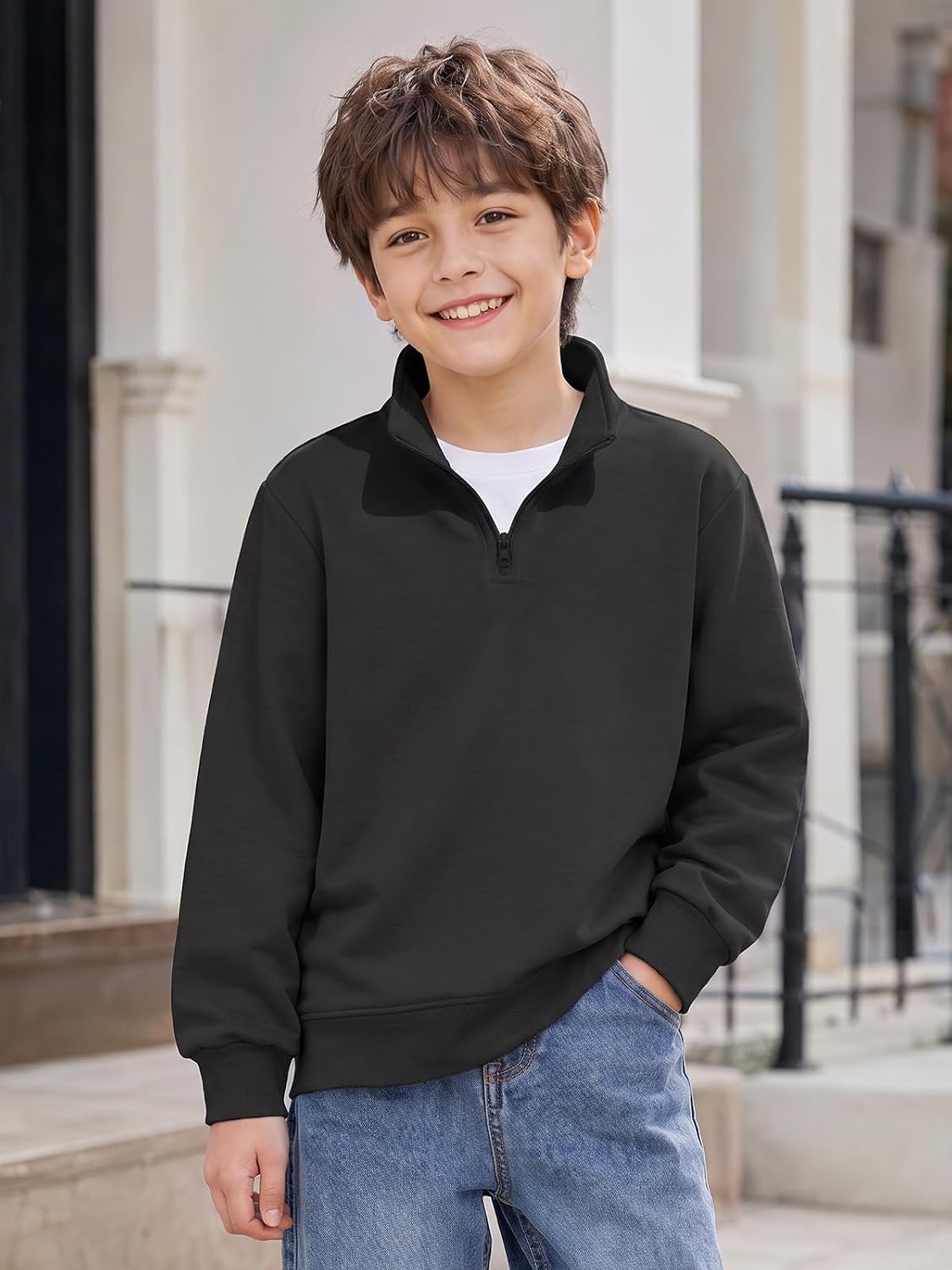 Haloumoning Boys Quarter Zip Sweatshirt Athletic