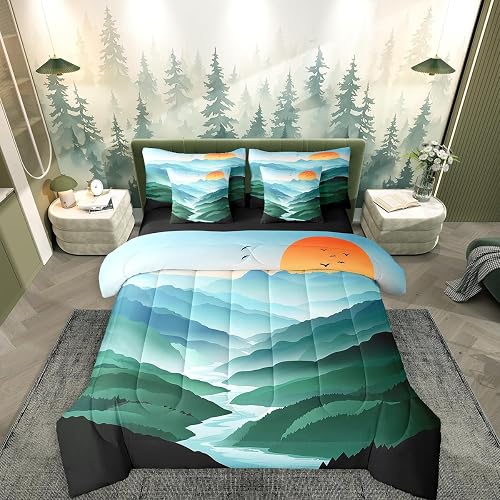 Erosebridal Mountain Comforter Set with Sheets Teal Forest 7