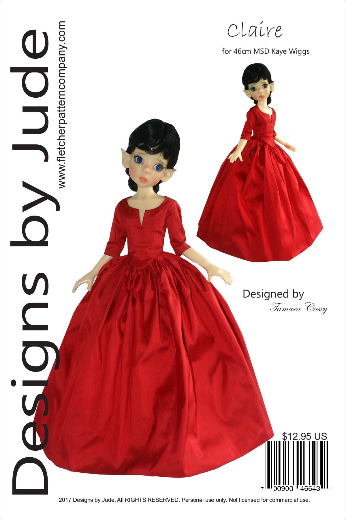Designs by Jude Outlander Claire Dress Pattern for 46cm MSD Kaye Wiggs BJD Dolls