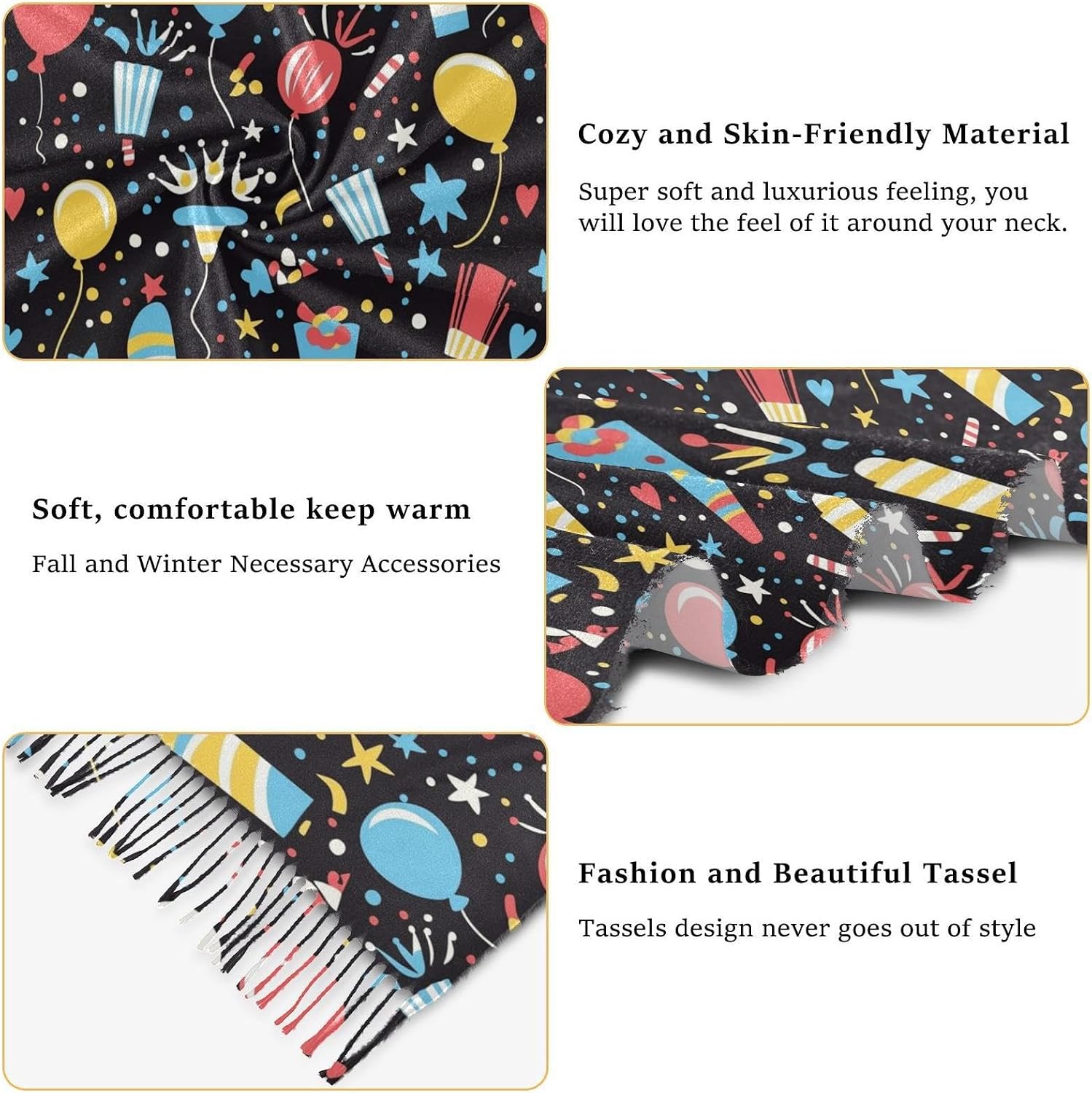 Winter Scarf for Women Ribbons Balloons Fashion Tassel Shawl Wraps for Women, Cold Weather Warm Womens Scarves Soft Long Scarf Gifts