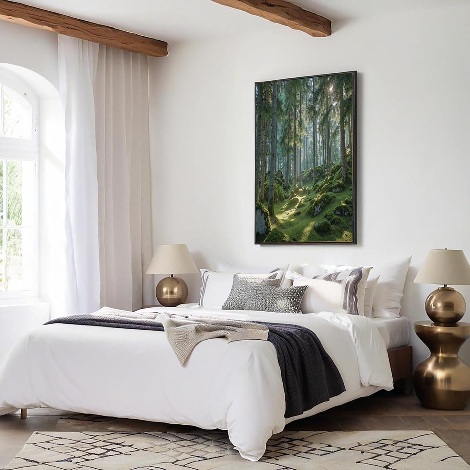 GDJSMIN Forest Scene Bathroom Wall Art, 12X 16 Inch Canvas Picture Painting Sunlight Filtering Through Spruce Branches Room Decor Wall Decor For Restroom Wc, No Frame Light Green image 5