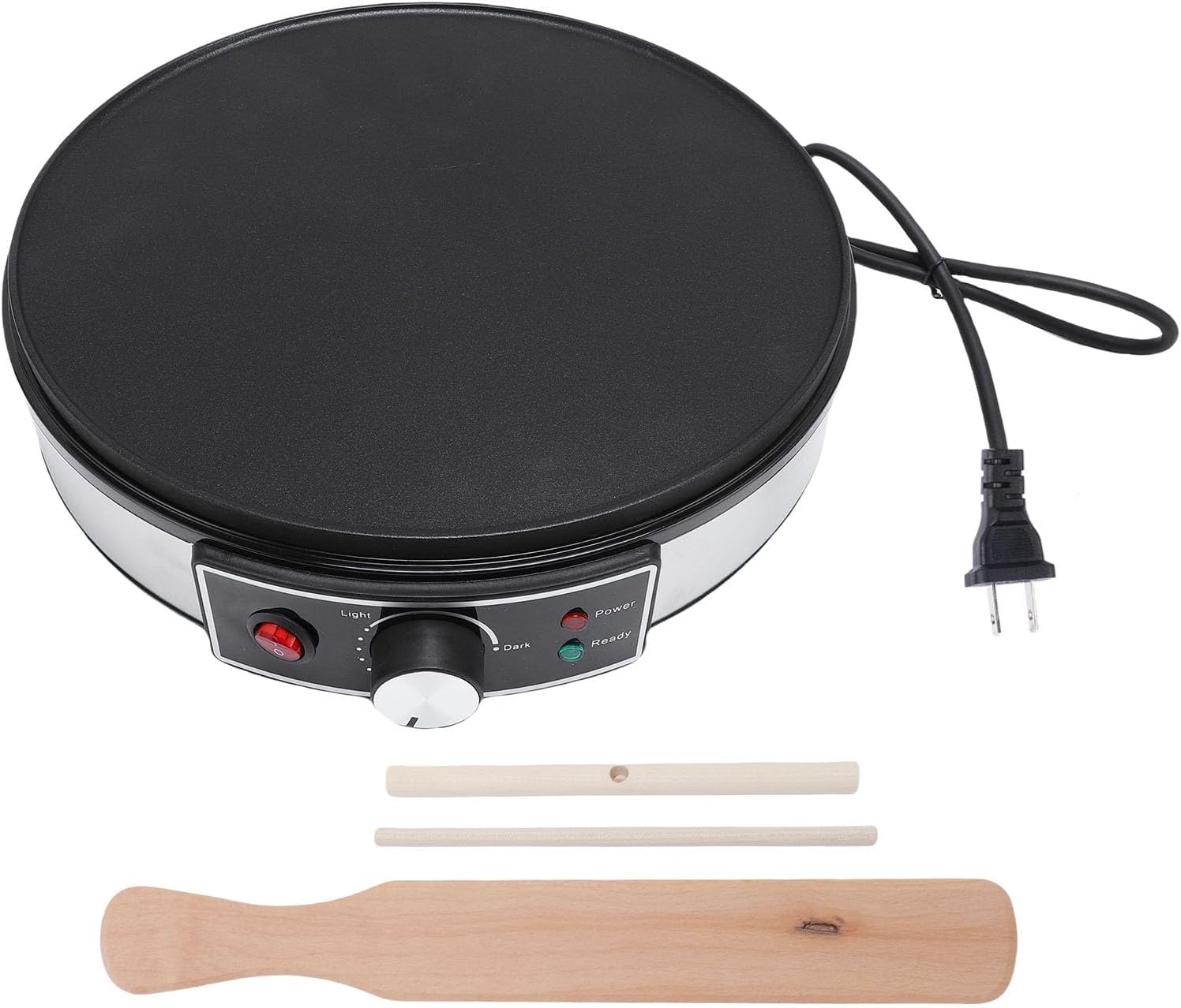 Electric Crepe Maker, 11.8 Inch Electric Griddle & Crepe Maker Machine, Nonstick Crepes Pan with Batter Spreader Spatula, LED Indicator Lights & Adjustable Temperature (EU Plug 110V)