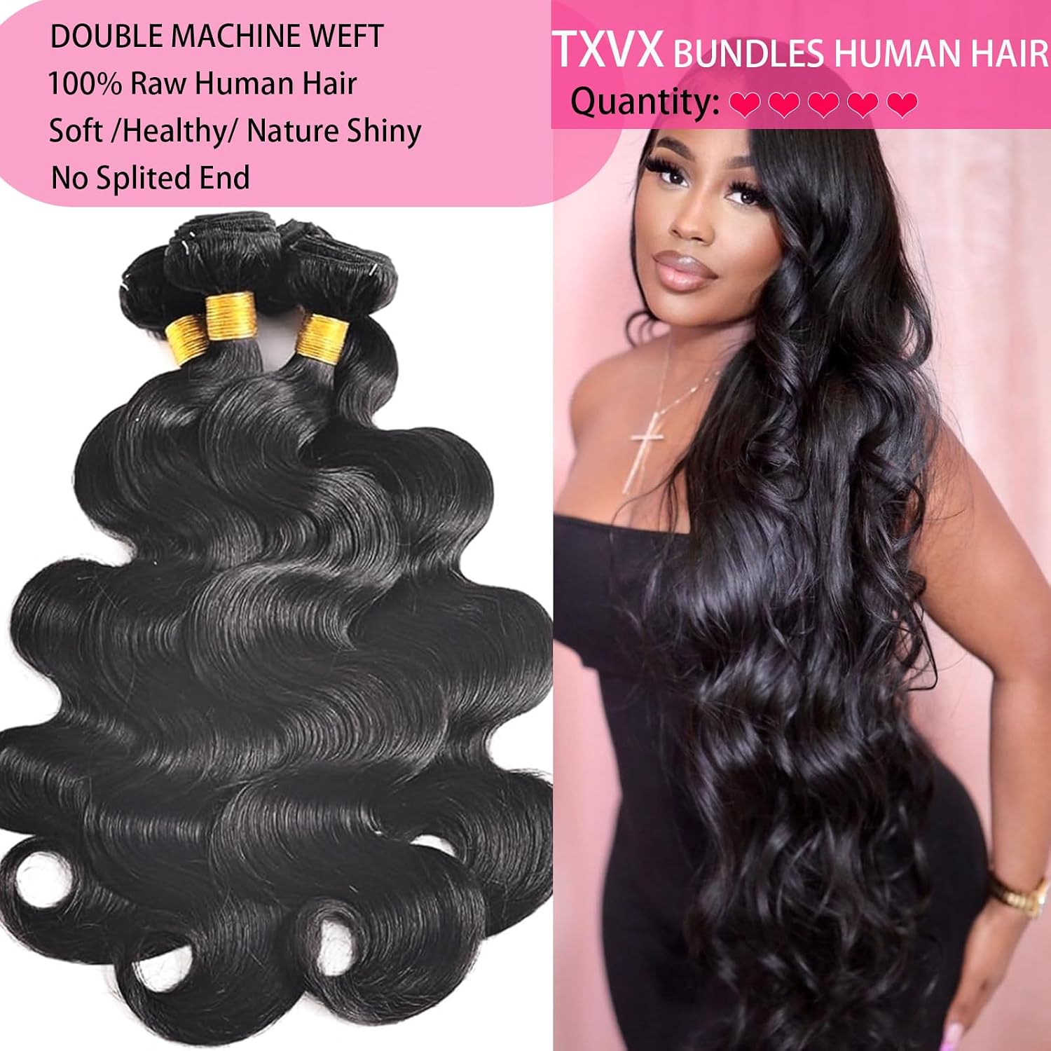Human Hair Bundles 24 26 28 30 Inch Body Wave Bundles Human Hair 100% Unprocessed Brazilian Virgin Hair 4 Bundles 12A Human Hair Extensions Quick Weave Natural Black Color