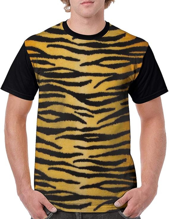 Animal Print Tiger Black Gold Mens Casual Printed T Shirt Novelty Quick