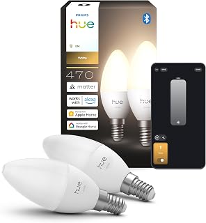 Philips Hue Smart LED-lampa Kronljus, B39, E14, 2-pack, Varmvitt Ljus 2 700 K, 470 lm, Låg Dimring, Alexa, Google Home, Apple Home
