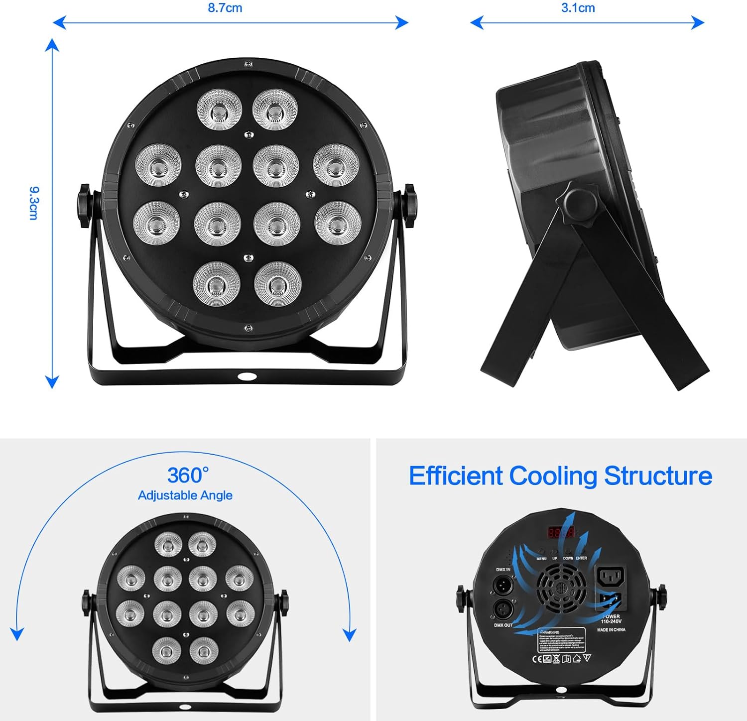 Stage Lights 12 LED Par Lights 6IN1 DJ Light Party Uplights with Sound Activated & DMX512 for Event Wedding Club Birthday Disco (6 Colors Mixed (RGBWAUV))