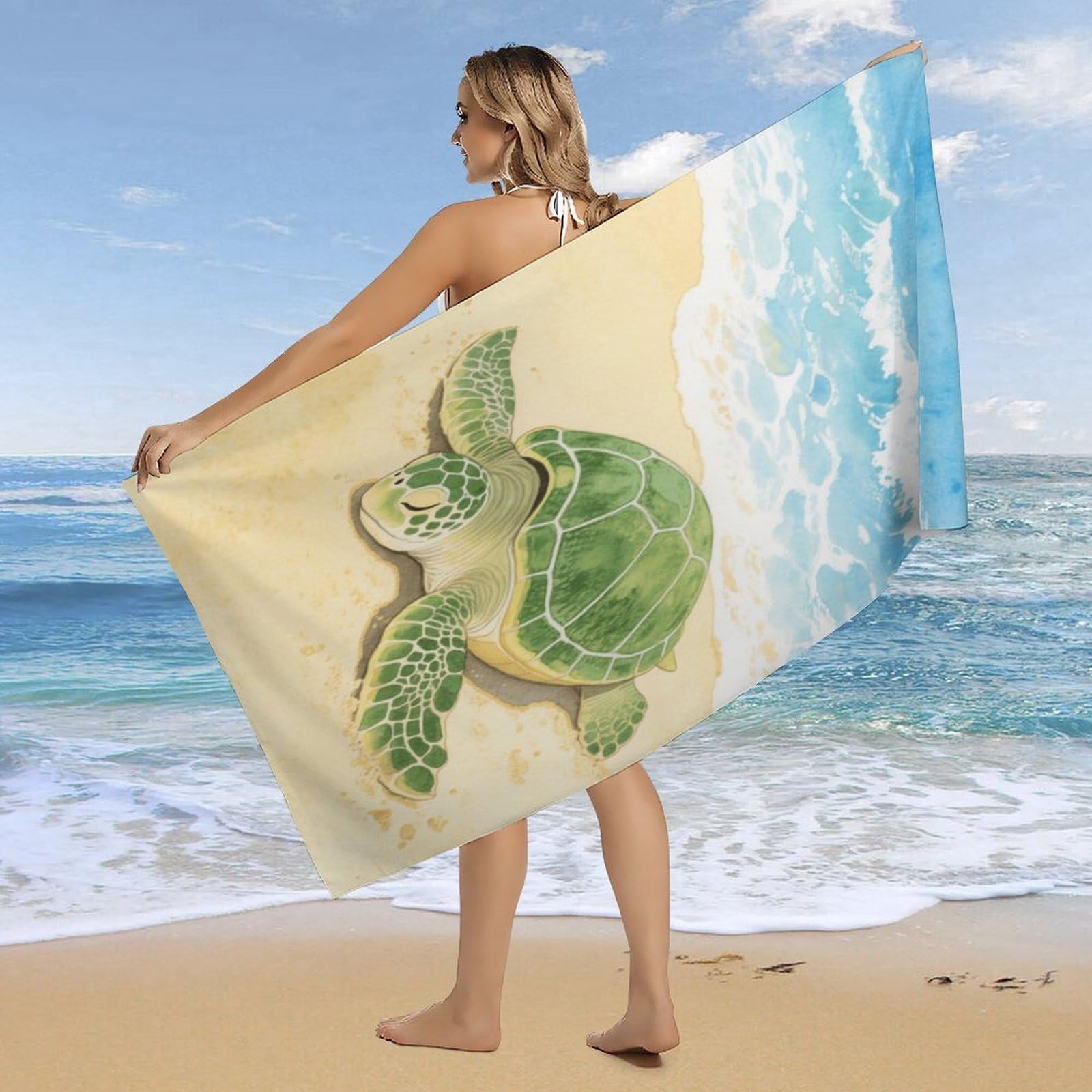 Grande serviette de plage douce et légère, grande serviette de bain tortue, absorbante à séchage rapide, serviette de voyage pour plage, piscine, croisière, camping, voyage, 160 x 80 cm