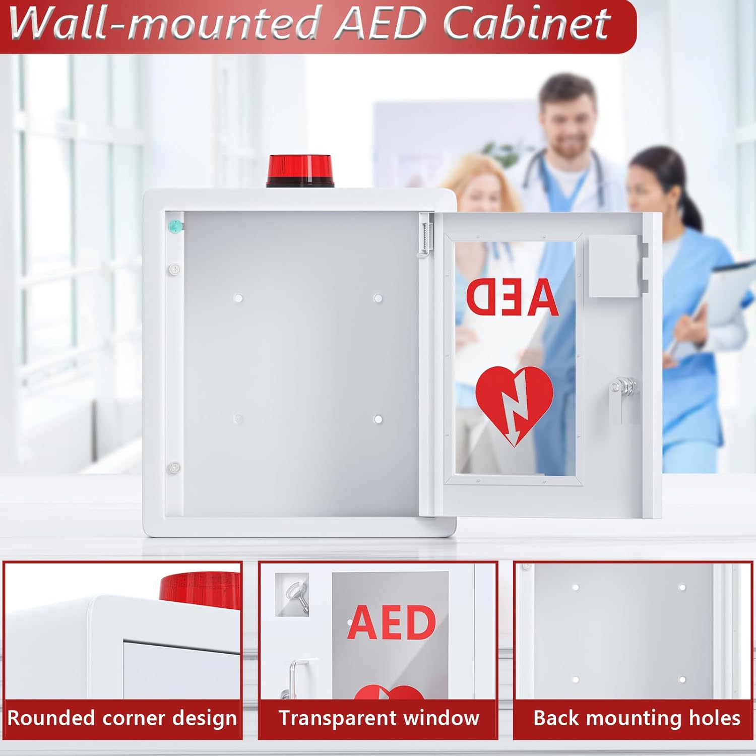 NLShan AED Cabinet Fits All Cardiac Science, Zoll, Physio-Control AED Defibrillator, Wall Mounted Storage Cabinet for Emergency at Home, Office and Nursing Home