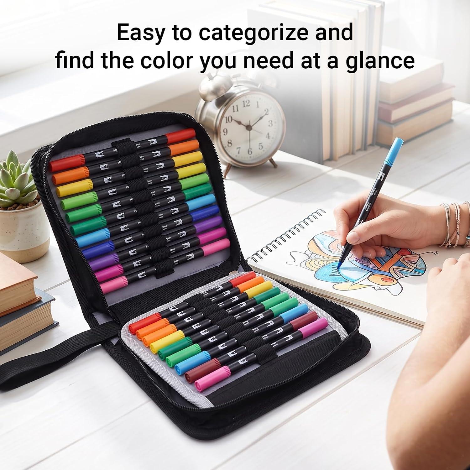 Portable Marker Organizer Case Compatible with Sharpie, 36 Slots, Black