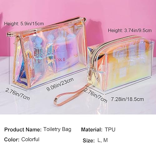 Miniatura 2 de Neceser de viaje para mujer, bolsa de maquillaje de TPU, bolsa de aseo para mujeres de viaje, bolsa de cosméticos transparente deslumbrante para