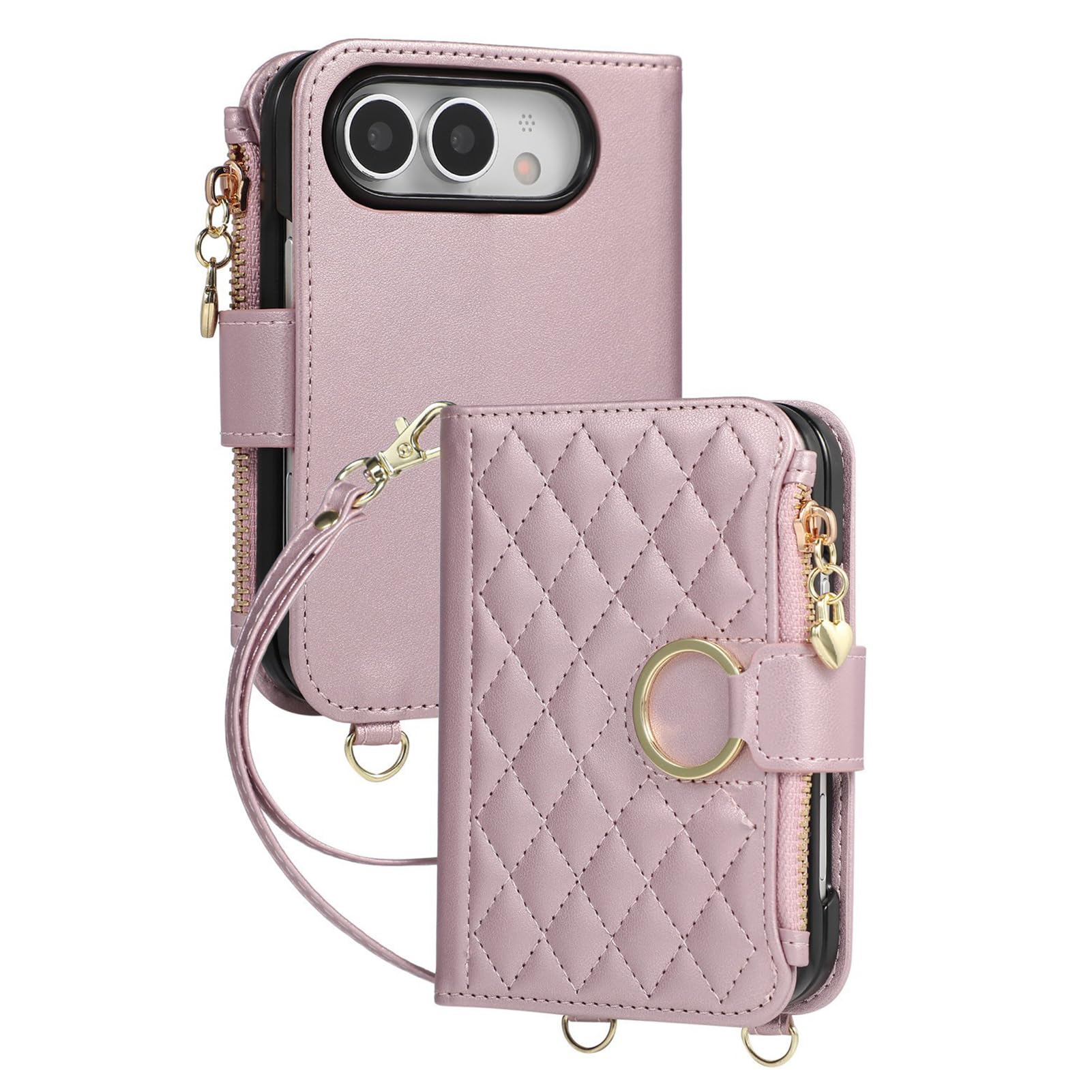 Etui na karty iPhone Duo, skórzany pasek na ramię, odpinany pasek na rękę