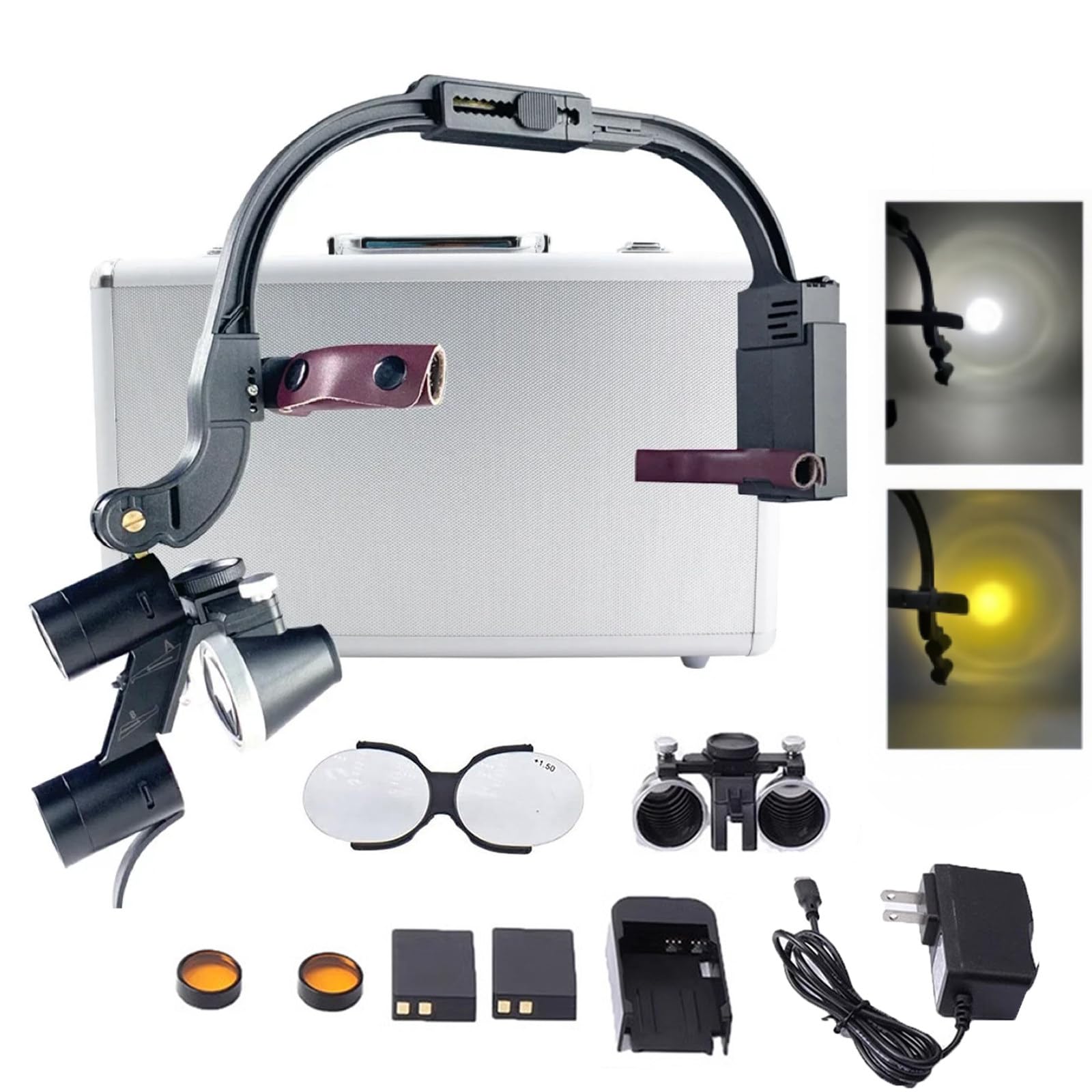 Lente D'Ingrandimento Dentale, Lente D'Ingrandimento Binoculare Portatile Con Faro A Led Per Chirurgia Dentale 2,5X/3,5X, Faro Da Laboratorio Per Dentisti Da 5 W, Per Odontoiatria, Gioielleria,2.5X