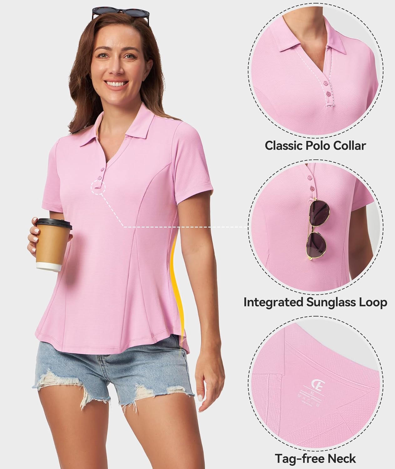 Casei Women's Golf Polo Shirt with Sunglass Loop, No-Tuck Peplum Tennis Pickleball Top, V-Neck UPF 50+ - Image 5