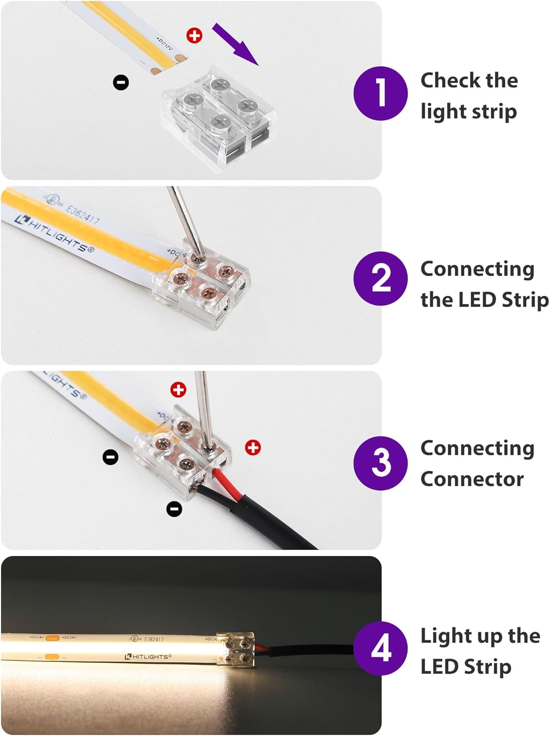 HitLights 12 Pack LED Connector 2 Pin 10mm Solderless LED Tape Lights Connector Transparent LED Strip Lights Connectors with Screwdriver Strip to Wire for 12V 24V Single Color LED Light Strips - Image 6