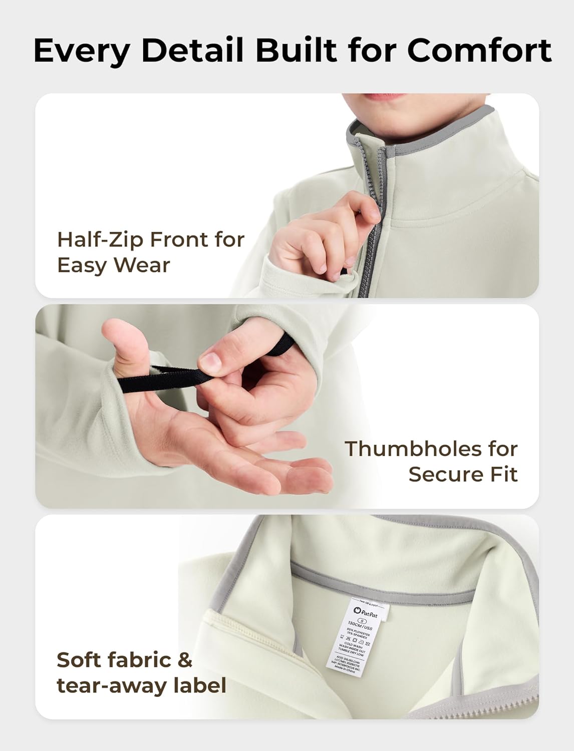 PATPAT Kids Heat-Retaining Sweatshirt, Cloud-Soft Smart-Thermal Quarter-Zip Sweater, Mock Neck Pullover with Thumb-hole Cuffs - Image 6