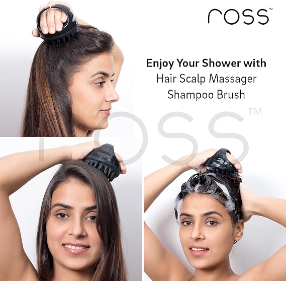 Ross Hair Scalp Massager Shampoo Brush with Soft Silicone Bristles for Anti Dandruff, Exfoliating with Scalp Care Manual Head Massager, 1 Count (Pack of 1) (Style 1, Black)