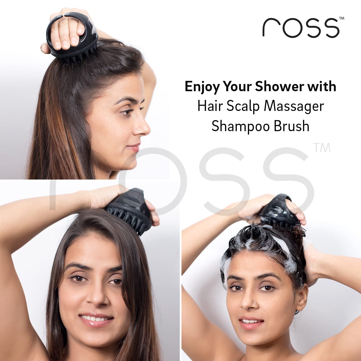 Ross Hair Scalp Manual Massager Shampoo Hair Brush with Soft Silicone Bristles for Anti Dandruff, Exfoliating Care (Black) Ross Hair Scalp Manual Massager Shampoo Hair Brush with Soft Silicone Bristles for Anti Dandruff, Exfoliating Care (Black)