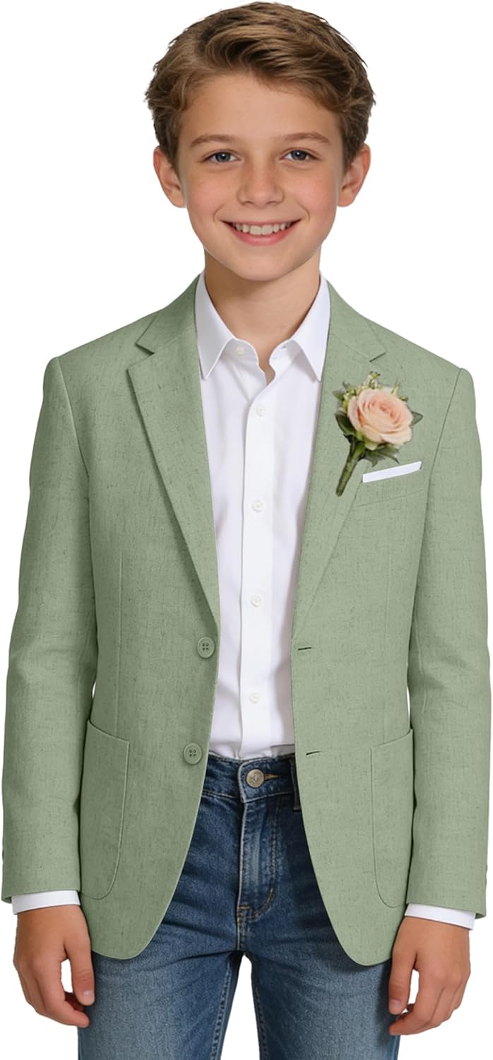 Linen Blazers for Boys Casual Suits Jackets Linen Sports Coats for Kids Summer Blazers for School Wedding