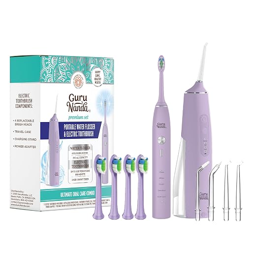 GuruNanda Lion & Lamb Kit (White) - Portable Water Flosser (300ml) with 4 Jet Tips & 5000 mAH Rechargeable Sonic Toothbrush with 4 Brush Heads & More