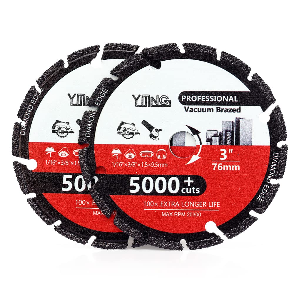YIJING 2Pcs Metal Cutting Diamond Blade with 3/8" Arbor Diamond Cutting Wheel 3inch 76mm for Rebar Angle Steel Iron