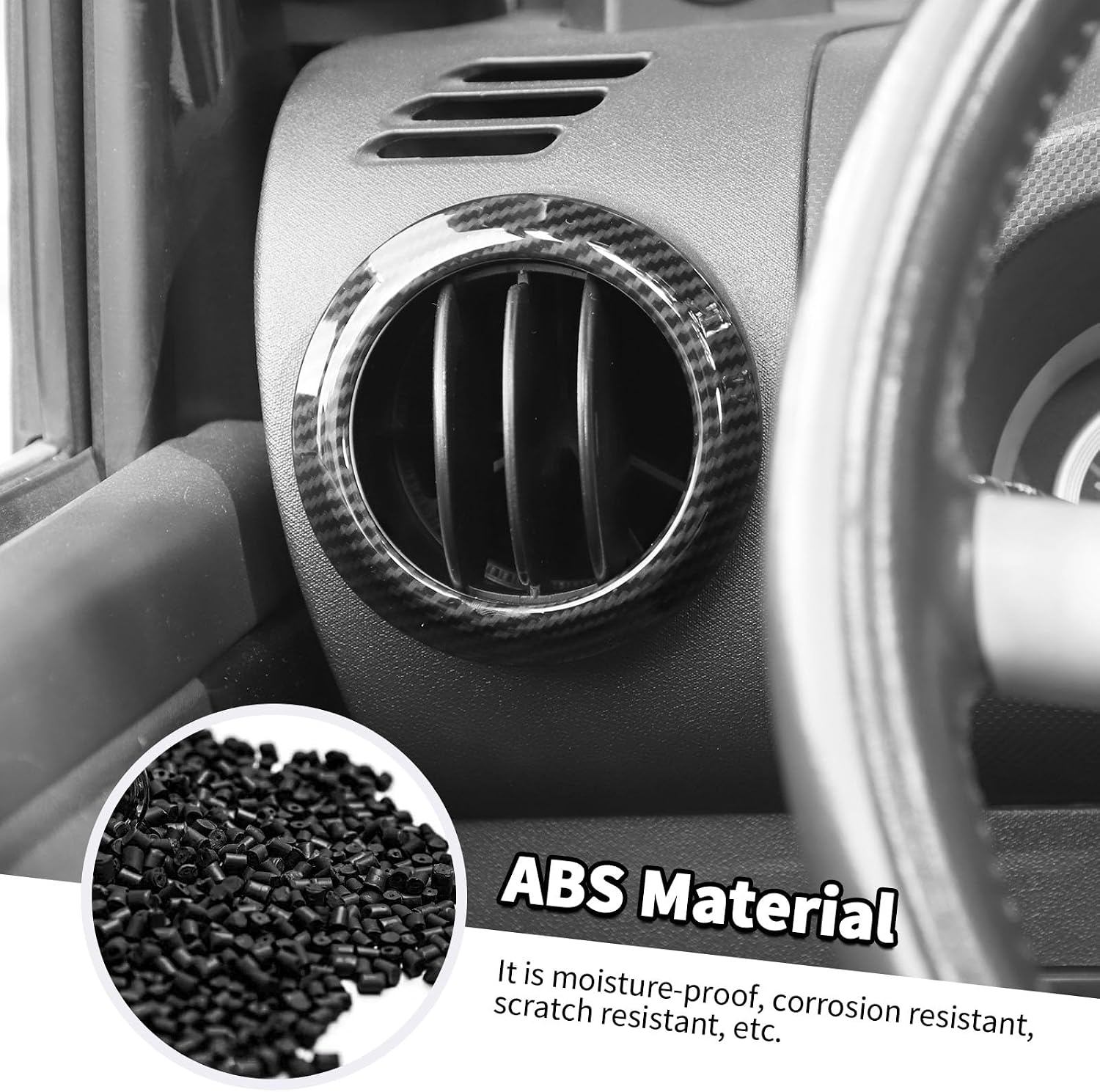 Jimen Fit for Jeep Wrangler JK JKU 2007-2010, 14PCS Interior Kits - Instrument Panel Dashboard Cover, AC Vent Ring, Passenger Grab Handle Trim, A Pillar Speaker Cover (Carbon Fiber)