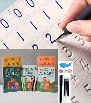 Sihirli Yaz  Seti Silinebilir Kelemli Kabartmal  Defter Yazma  retici 4 Kitap+1 Kalem+5 Yedek U ,  ok Renkli