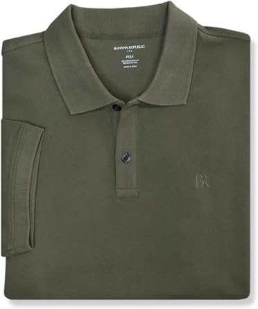 Banana Republic Mens 803392 Regular Fit Pique Mesh Organic Cotton Monogram Polo Shirt Medium, Dark Olive Green