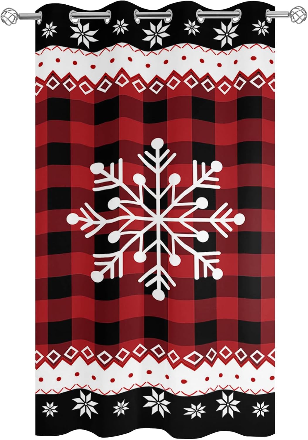 Indoor Outdoor Curtains for Patio Chrsitmas Snowflake Winter Snow Red Plaid Outside Curtains Waterproof Grommet Privacy Drapes Light Filter Curtain for Porch Pergola Gazebo 52"Wx95"L 1 Panel