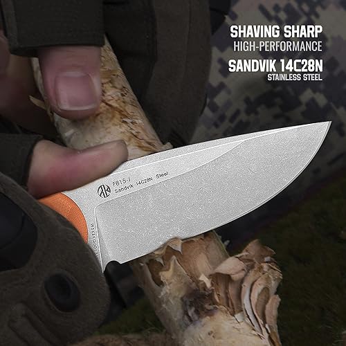 Miniatura 8 de Ruike Cuchillo de supervivencia EDC de hoja fija con funda, pequeño y ligero, 14c28n de espiga completa, equipo de camping BowieTactical para