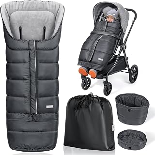 Orzbow Saco Silla Paseo Universal Invierno, Saco Carro Bebe Invierno con Pile Coral, Impermeable, Tira Reflectante, Partículas Antideslizantes y Cremallera, Lavabile in Lavatrice
