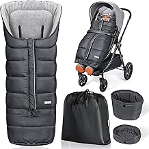 Orzbow Universal Pushchair Footmuff, Long Winter Footmuff with Zip, Waterproof, Adjustable Length, Non-Slip, Easy to Use, Warm Coral Fleece, 97 x 44/117 x 44 cm, Dark Grey