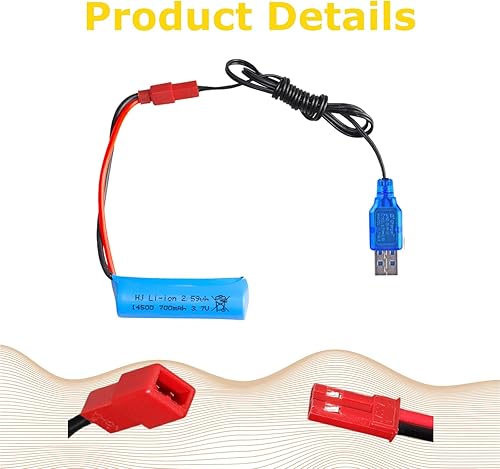 Miniatura 5 de 2 unids 15C 3.7v Lipo batería 700mAh JST Plug con cable de carga USB para Huina 1337 1338 RC construcción camiones 1337 coche robot juguete pistola