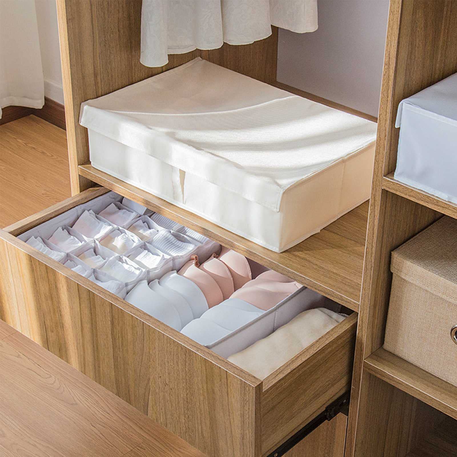 2 PCS Lavable Oxford Paño Interior Divisor Organizador, Caja de Almacenamiento de Calcetines con Tapa, Plegable Polvo a Prueba de Polvo Tie Hit Bra Organizador