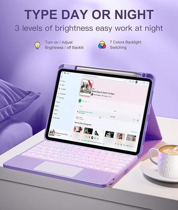 Harvopu Compatible with iPad Air 11 Inch & Air 5th/Air 4th Generation Case with Keyboard - Multi-Touch Trackpad, 7-Color Backlit, Detachable Folio Keyboard Cover for Air 11-inch M4/M3/M2, Light Purple by Harvopu - Image 5