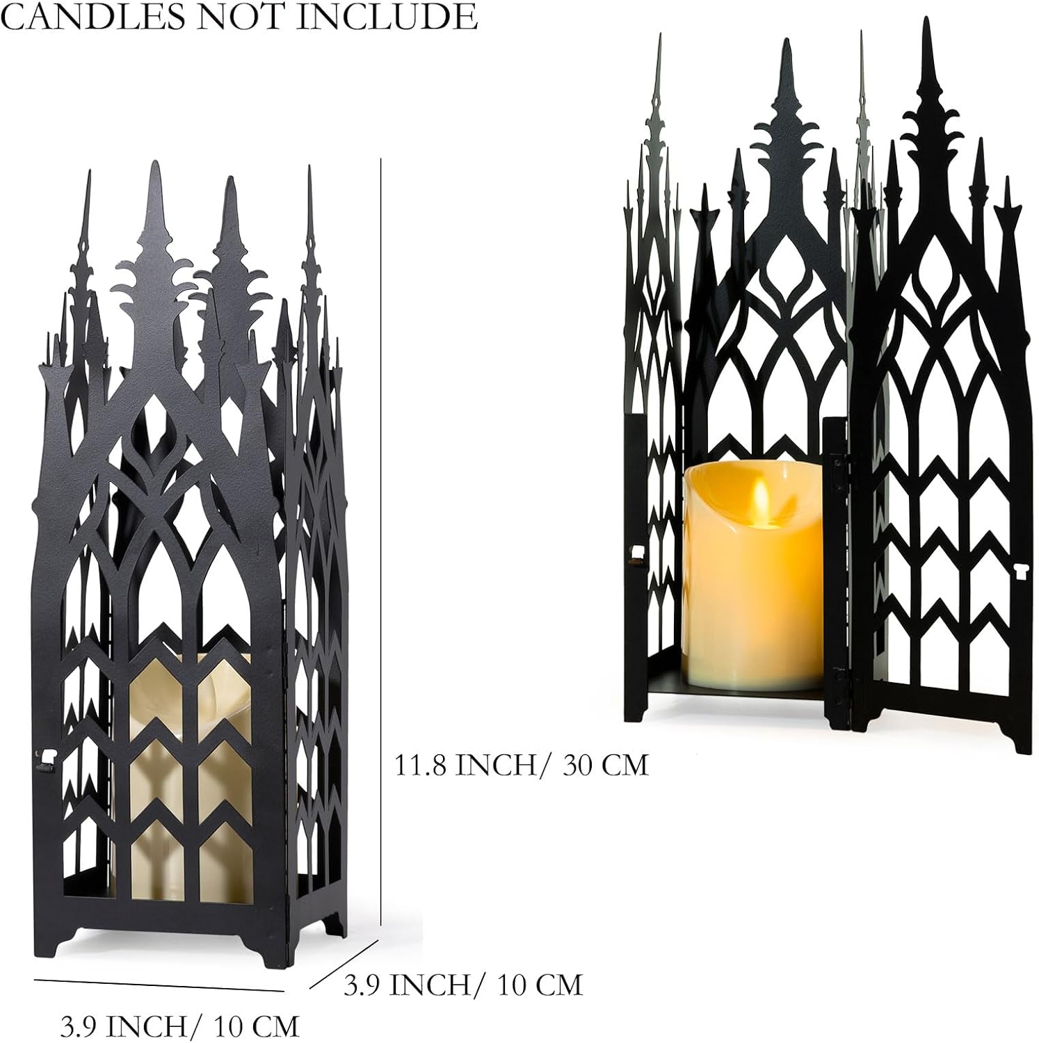 AIM & GGKK Gothic Decorative Candle Lantern – Set of 2 Black Metal Lantern for Indoor & Outdoor, Hanging or Table Lantern Decor for Porch,Centerpieces – Candle Lanterns Decorative for Home Decor