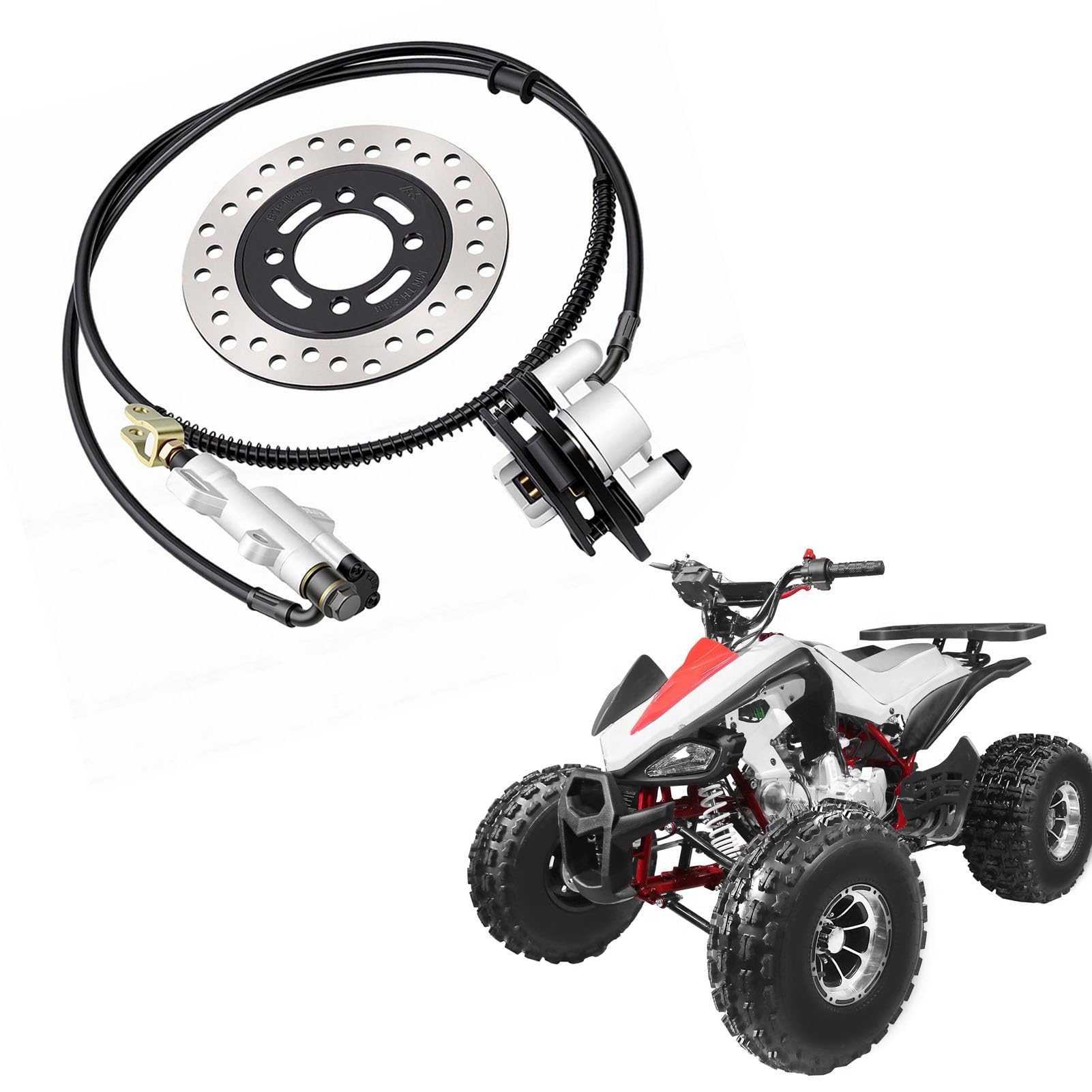 Luocute Gruppo pinza freno idraulica posteriore con rotore a disco e pastiglia, tubo da 1,5 m, disco da 160 mm per 50-125 Go Kart ATV Quad, ricambio per TaoTao, Sunl, Roketa,