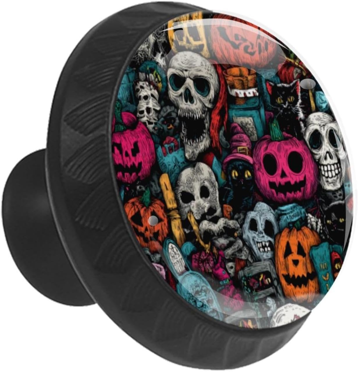 Black Base Halloween (36) Glass Cabinet Pulls, Decorative Drawer Knobs for Kitchen and Bedroom