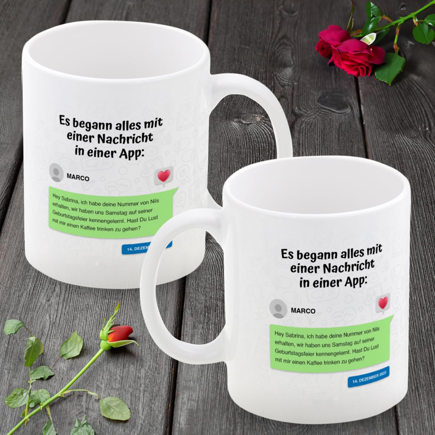Personalisiertes Pärchen Tasse 'Schatz Definition' – Schwarz, Beidseitig Bedruckt