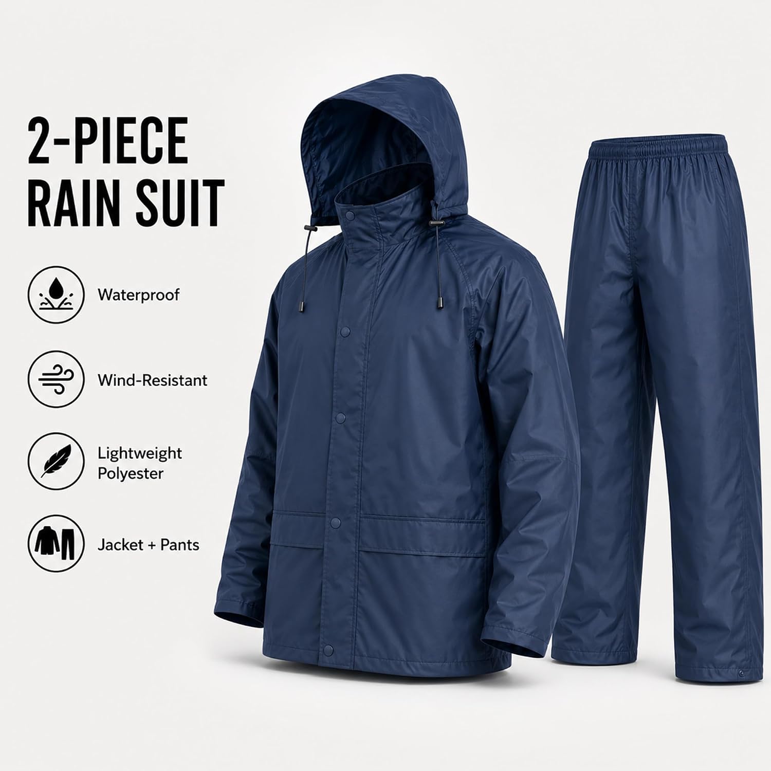 Men Polyester Rain Suit Waterproof Rain Gear Jacket and Pants Set