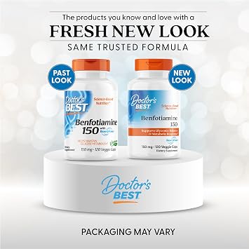 Doctor's Best Benfotiamine 150mg Supplement - Bioavailable Vitamin B1 for Men & Women, Benfotiamine B1 Capsules, Supports Nerve & Metabolic Health, Antioxidant Support, Non GMO, Vegan -120 Veggie Caps