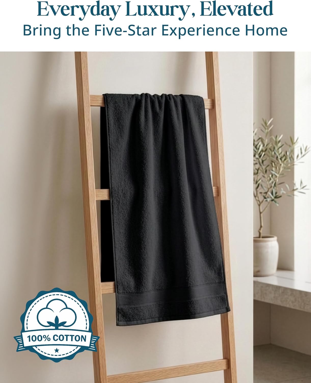 Casa Platino Cotton Hand Towels 100% Cotton 6 Pack Soft Absorbent - Black