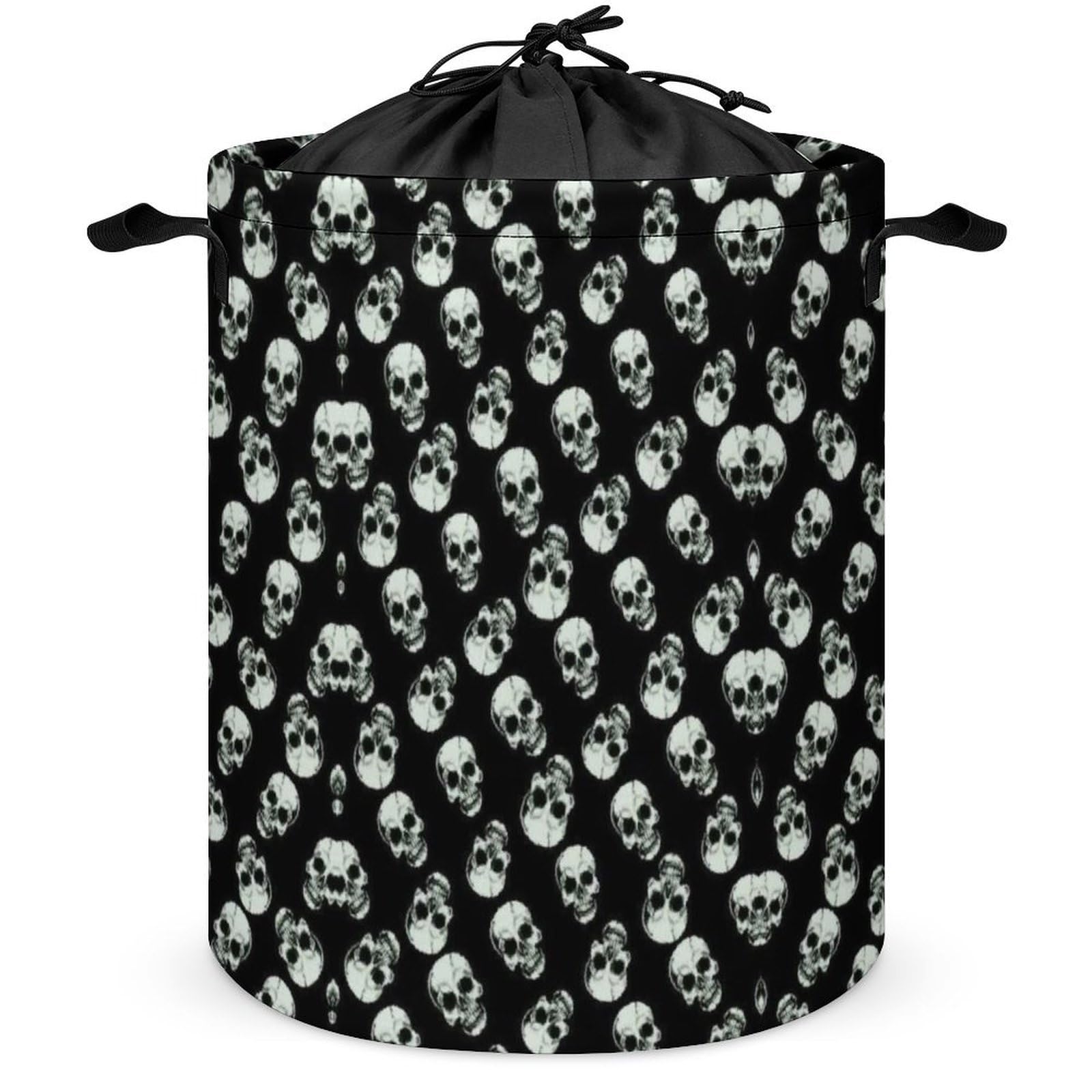 Wlntrophic Drawstring Laundry Hamper, Black Skull Laundry Basket, Washing Basket with Handle